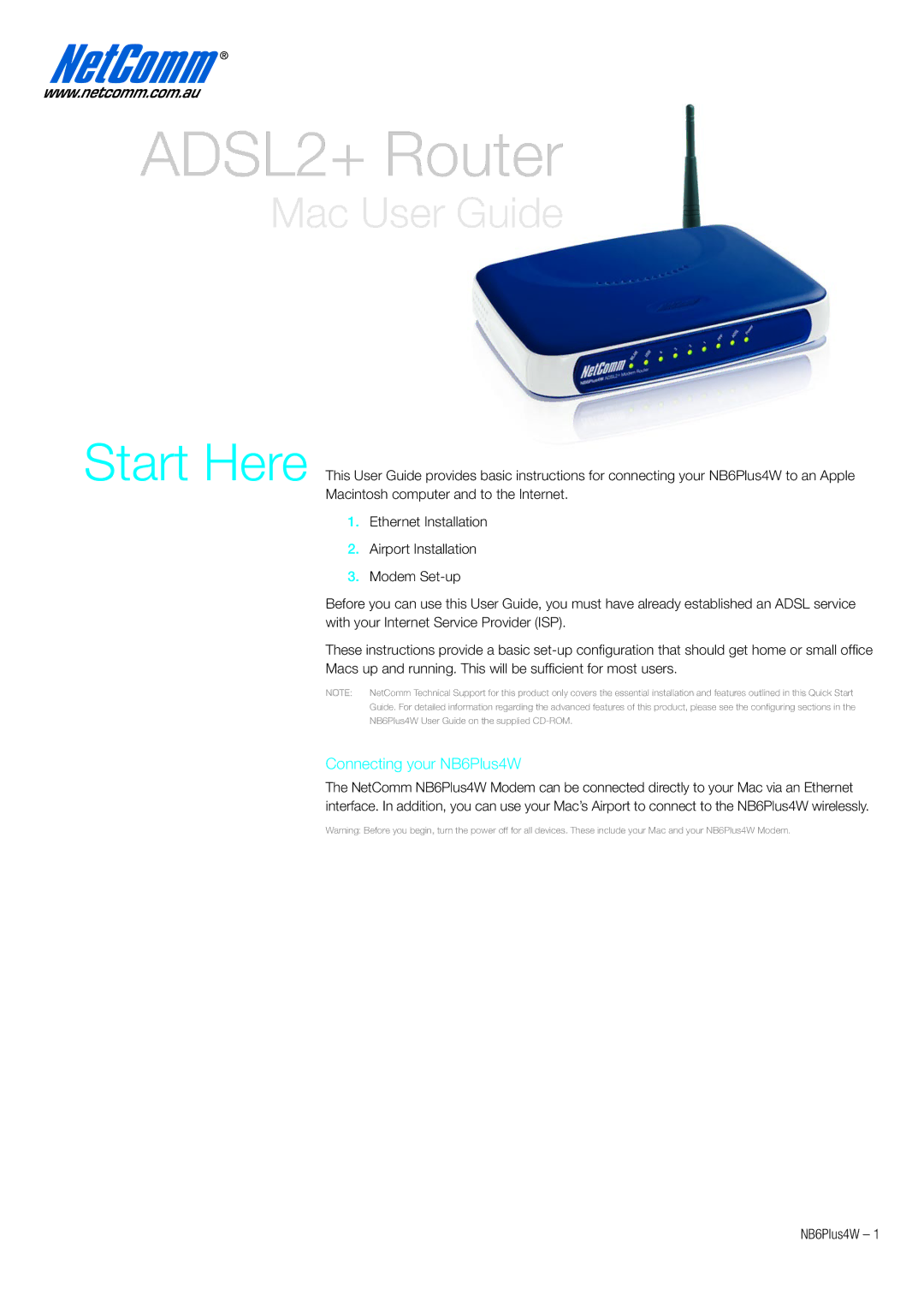 NetComm NB6PLUS4W quick start ADSL2+ Router, Connecting your NB6Plus4W 