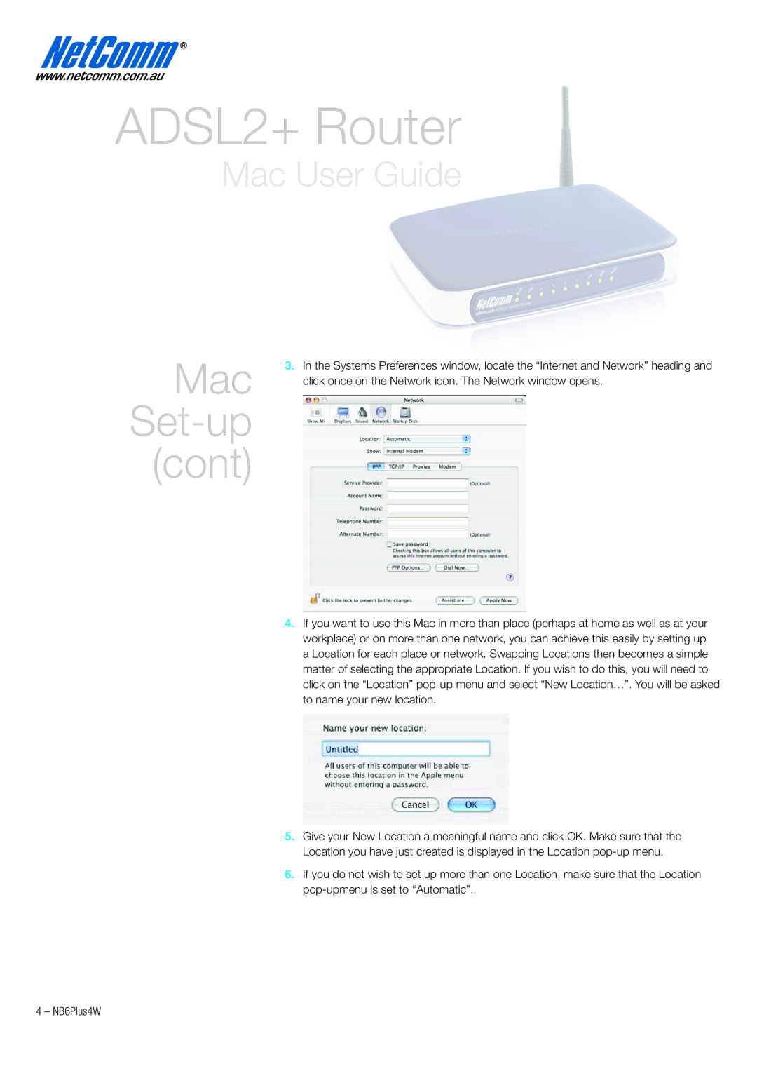 NetComm NB6PLUS4W quick start Mac Set-up Cont 