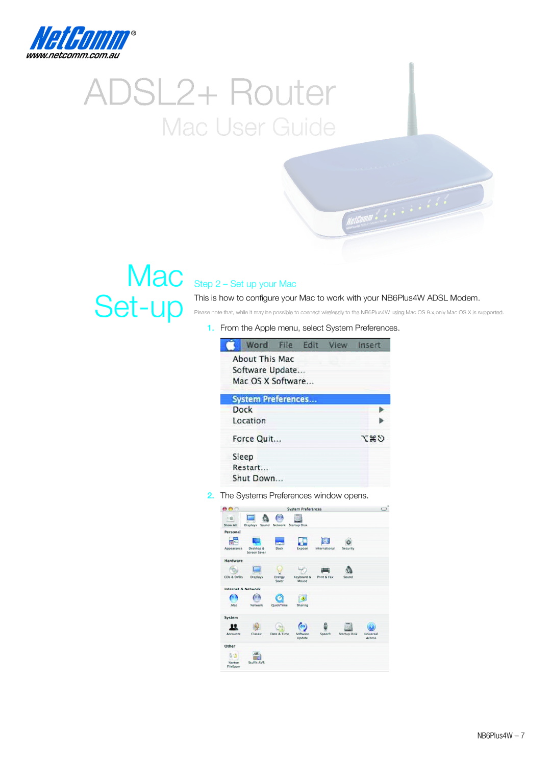 NetComm NB6PLUS4W quick start Mac Set-up 