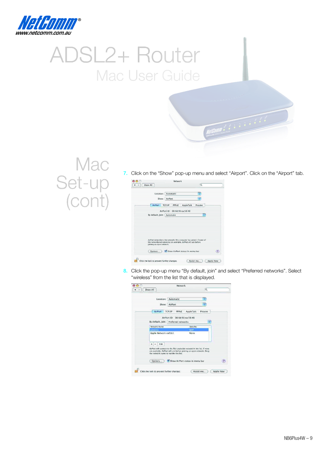 NetComm NB6PLUS4W quick start Mac 