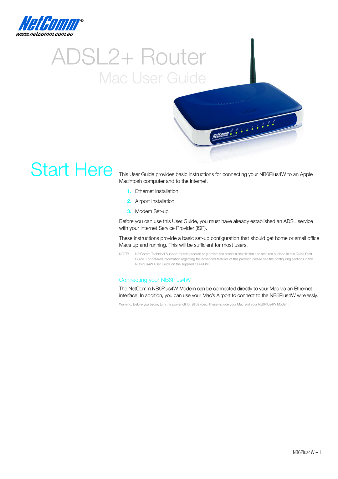 NetComm NB6PLUS4W quick start ADSL2+ Router, Mac User Guide, Connecting your NB6Plus4W 