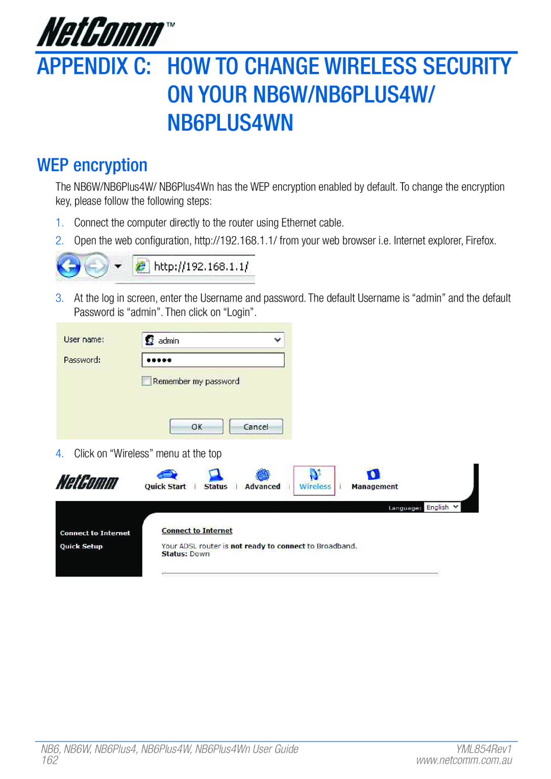 NetComm NB6PLUS4WN, NB6, NB6W, NB6PLUS4, NB6PLUS4W manual WEP encryption, 162 