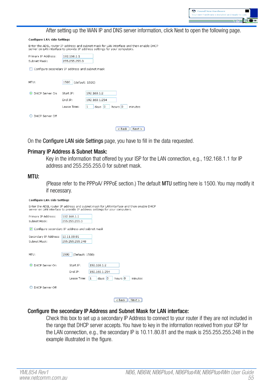 NetComm NB6PLUS4WN, NB6, NB6W, NB6PLUS4, NB6PLUS4W manual Mtu 