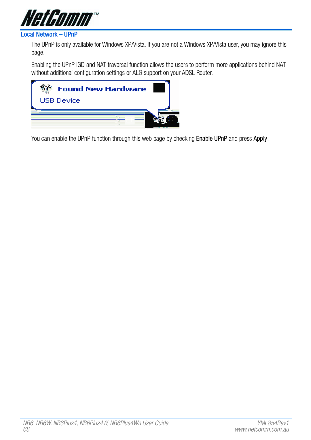 NetComm NB6, NB6W, NB6PLUS4, NB6PLUS4W, NB6PLUS4WN manual Local Network UPnP 