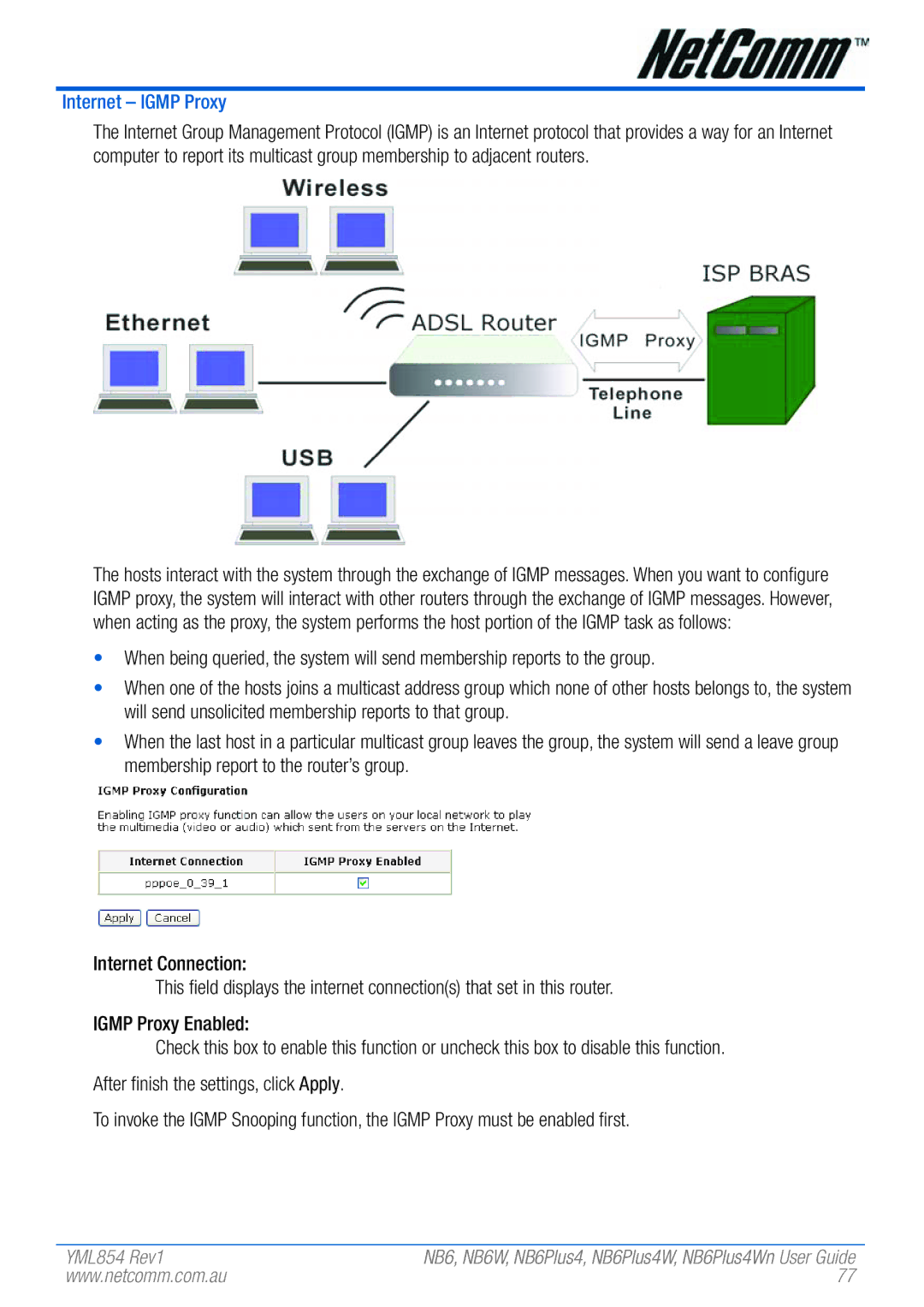 NetComm NB6, NB6W, NB6PLUS4, NB6PLUS4W, NB6PLUS4WN manual Internet Igmp Proxy 