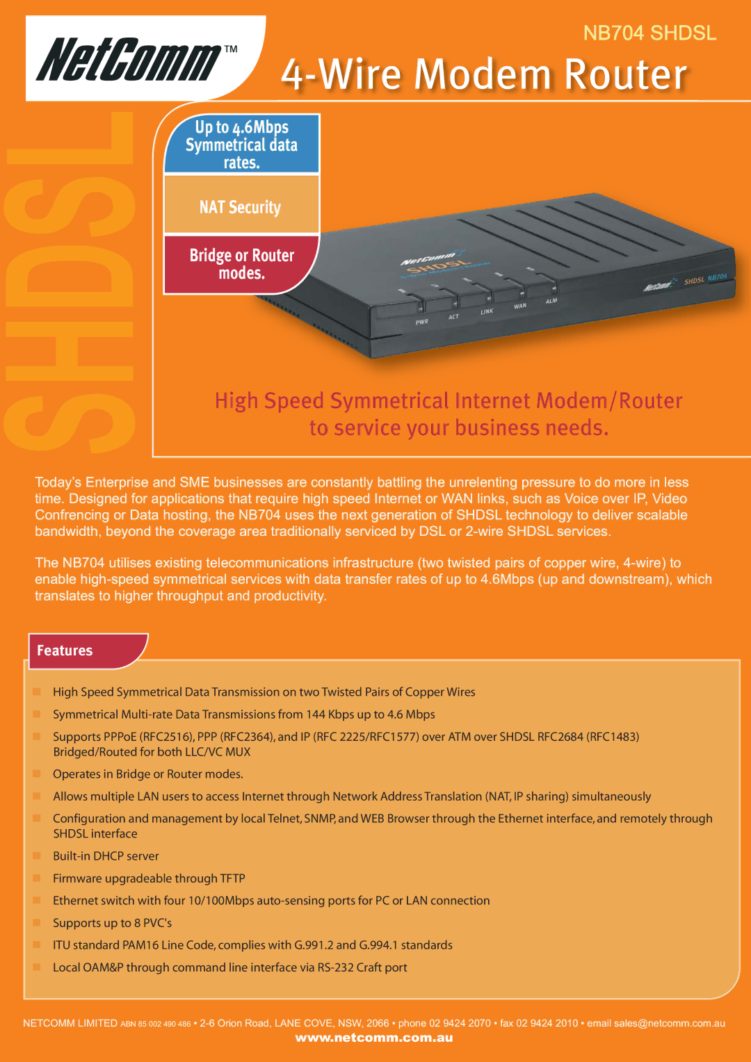 NetComm NB704 manual Wire Modem Router 