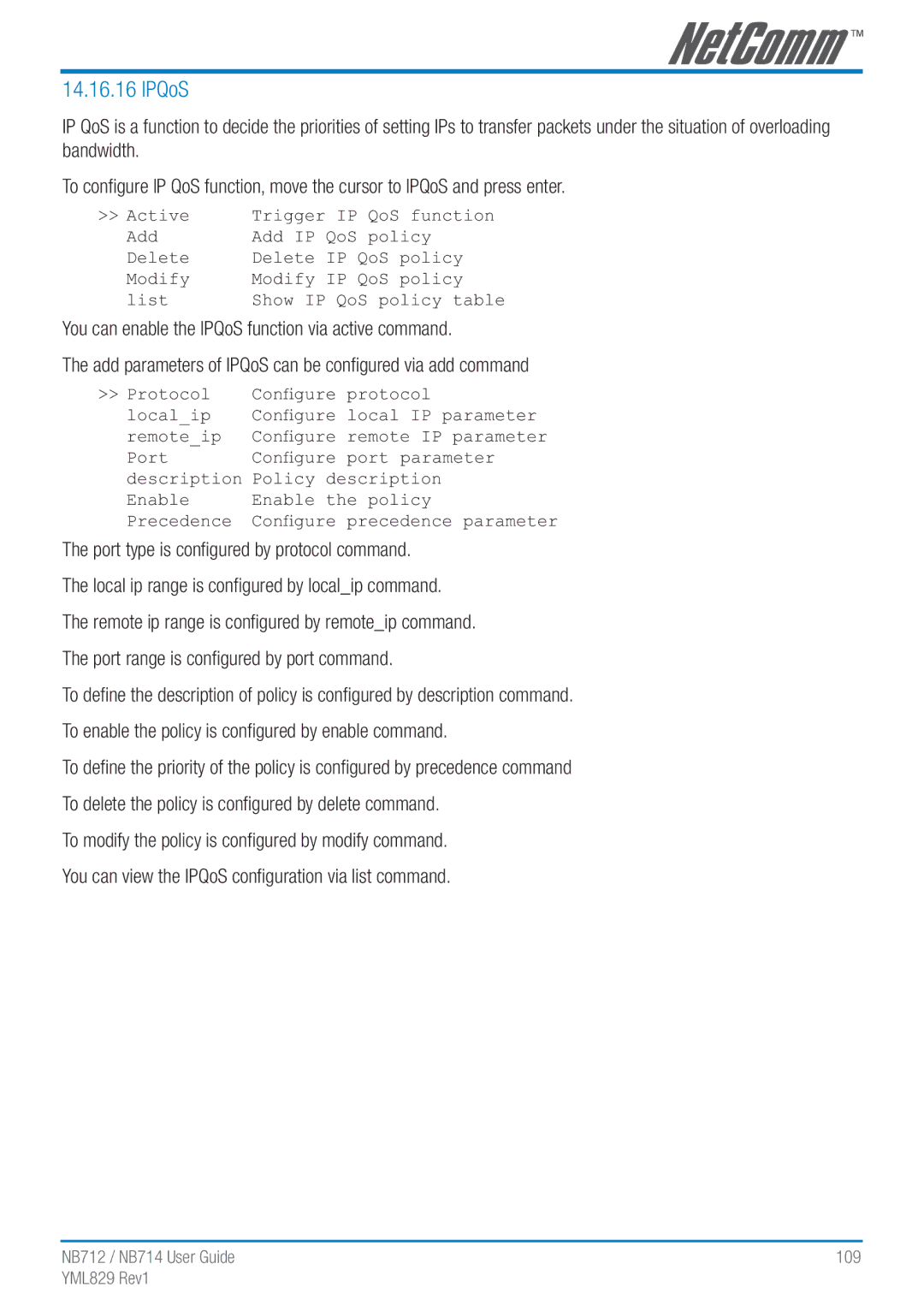 NetComm NB712 manual IPQoS 