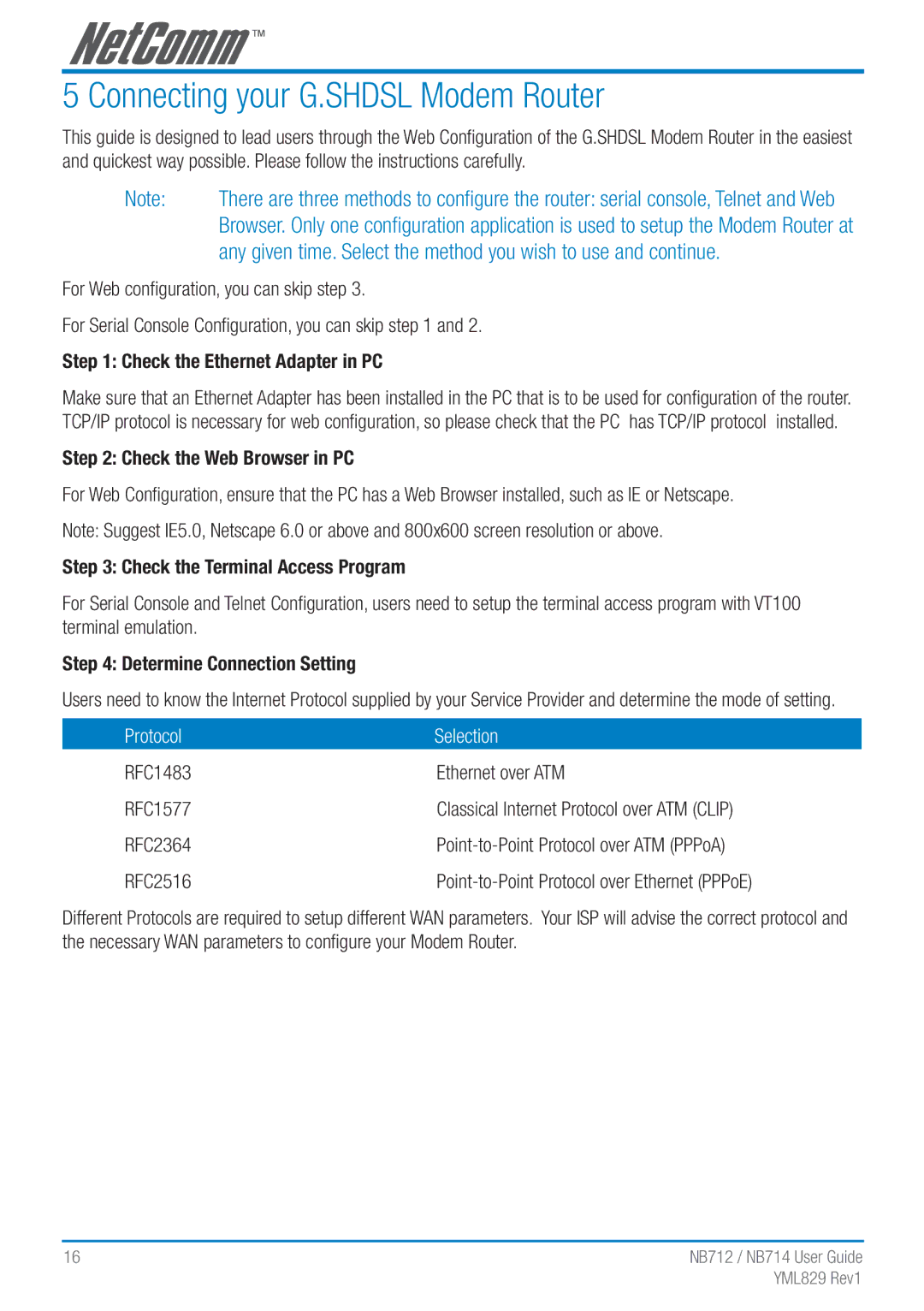 NetComm NB712 manual Connecting your G.SHDSL Modem Router, Check the Ethernet Adapter in PC, Check the Web Browser in PC 