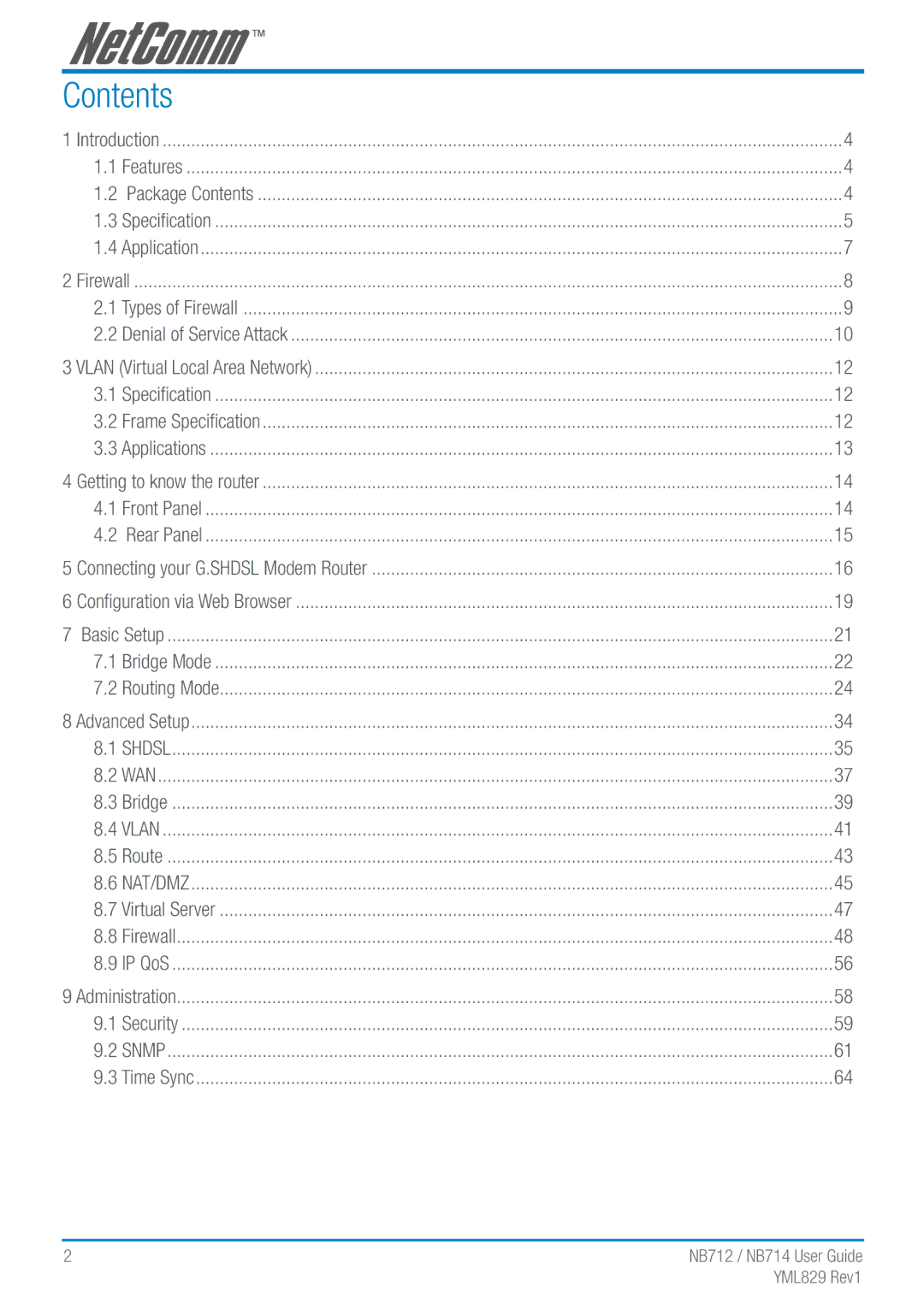 NetComm NB712 manual Contents 