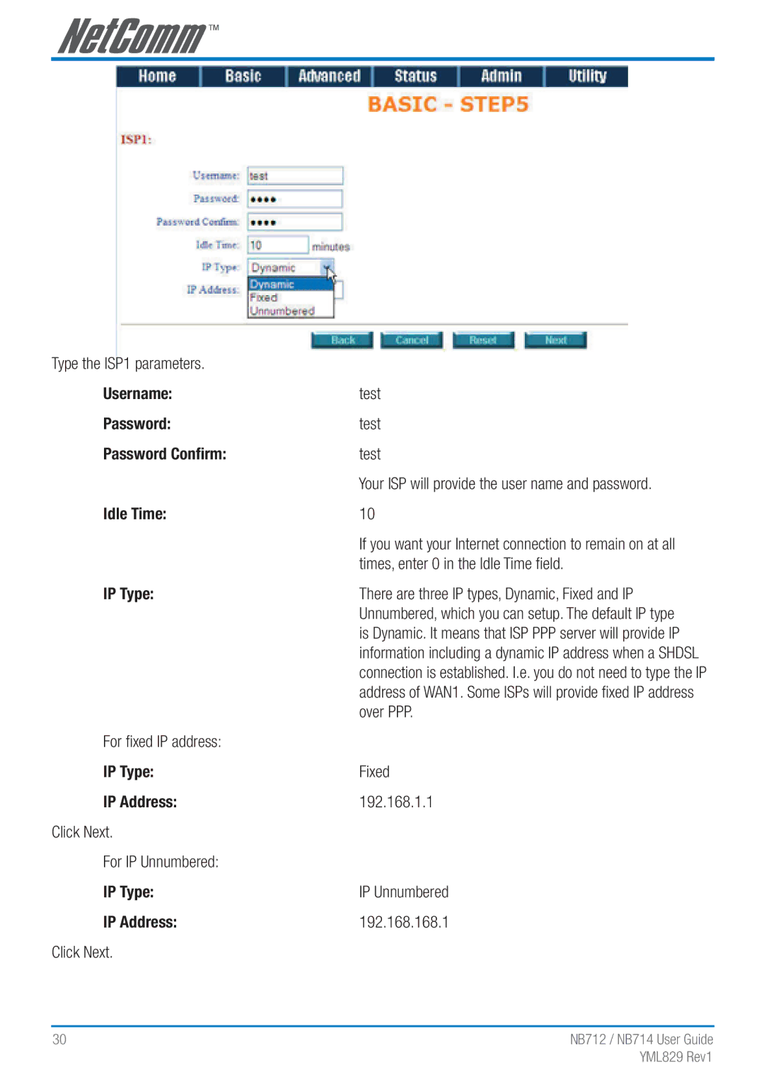 NetComm NB712 manual Username, Password Conﬁrm, Idle Time 