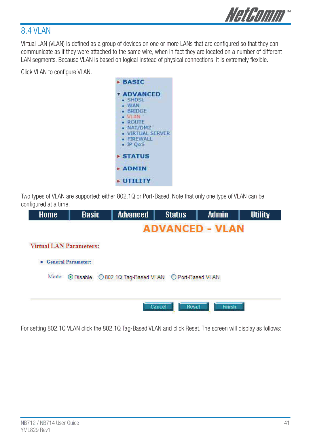 NetComm NB712 manual Vlan 