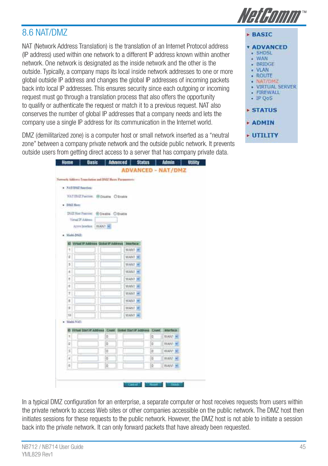 NetComm NB712 manual Nat/Dmz 