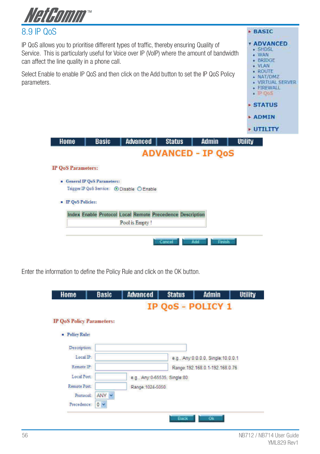 NetComm NB712 manual IP QoS 