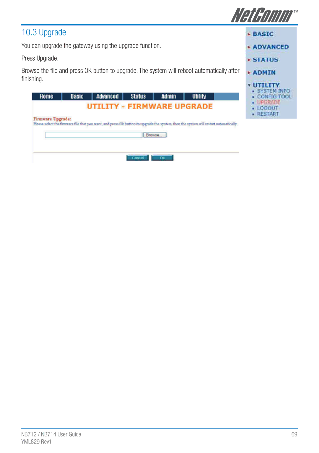 NetComm NB712 manual Upgrade 