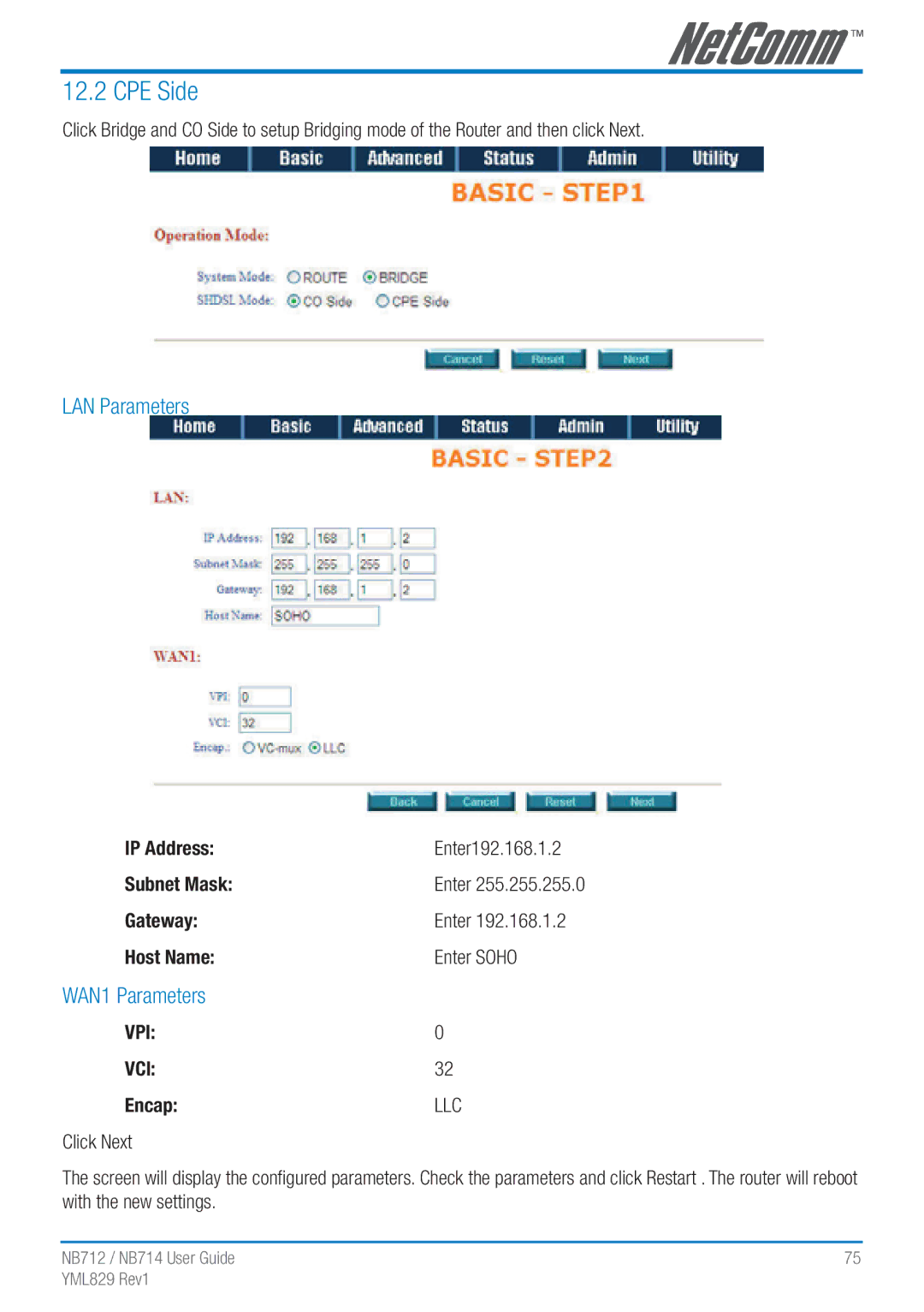 NetComm NB712 manual CPE Side, Host Name Enter Soho, VCI32 EncapLLC 