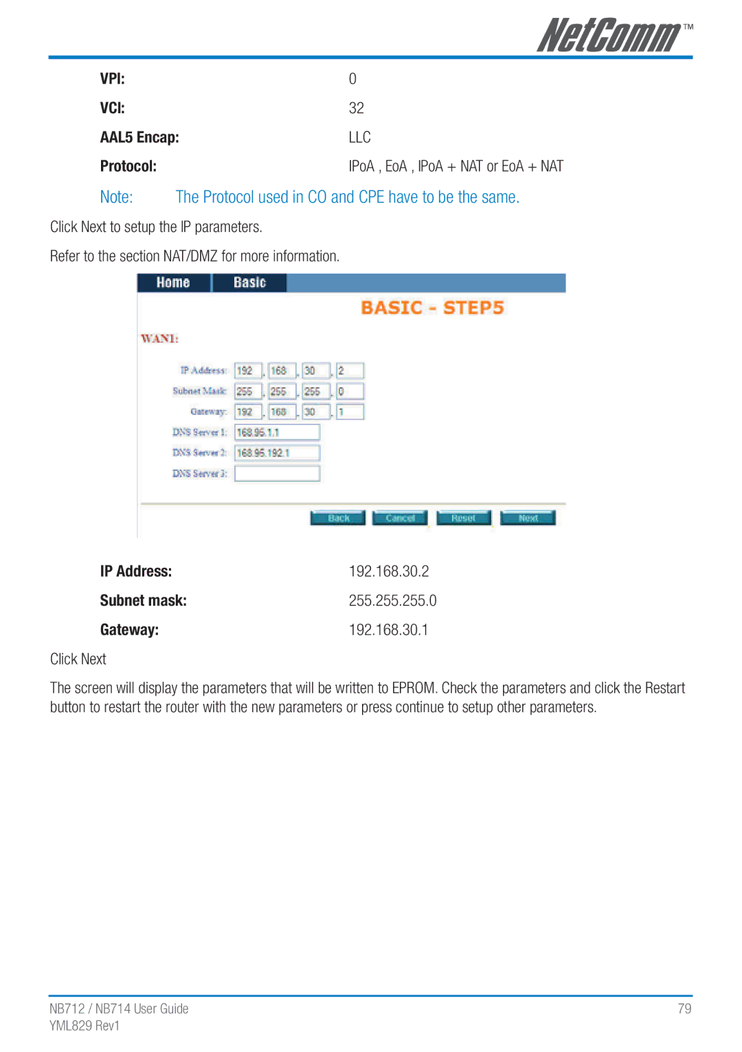 NetComm NB712 manual 192.168.30.2 