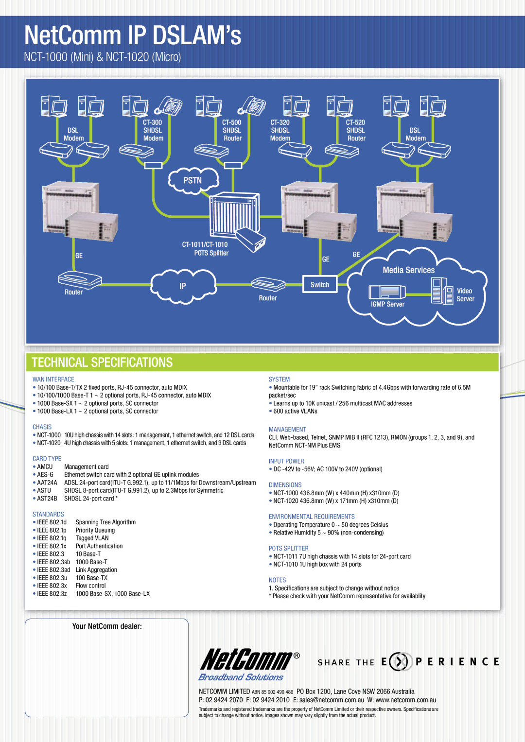 NetComm NCT1000 manual WAN Interface System, CHA SI S Management, Inp Ut Pow Er, IM Ensi on S, Environmental Requirements 