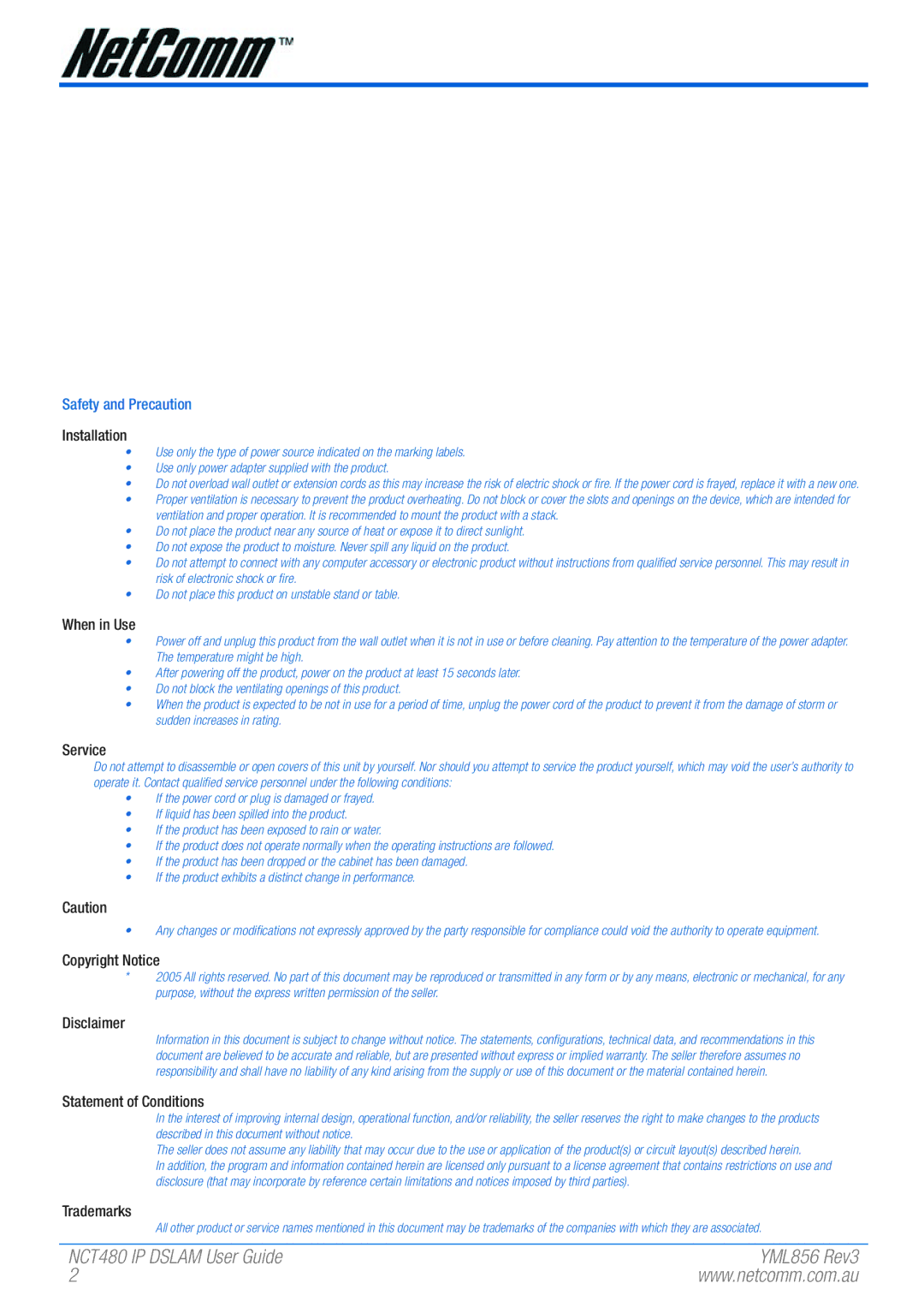 NetComm manual NCT480 IP Dslam User Guide 