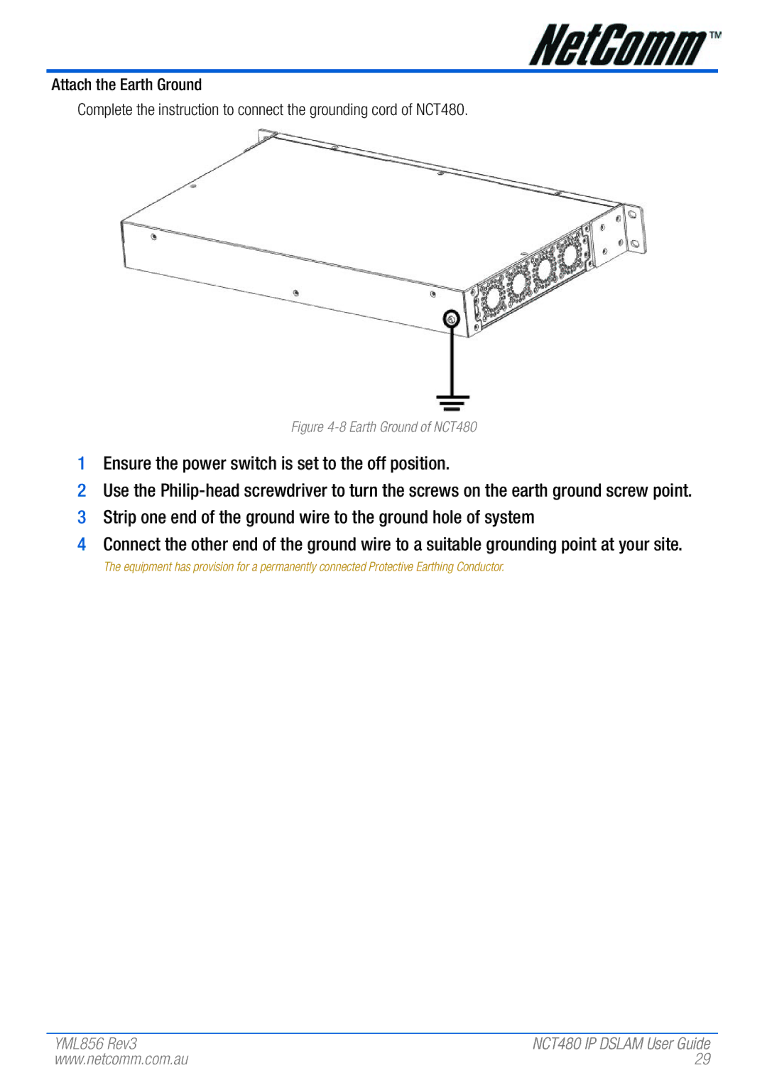 NetComm manual Earth Ground of NCT480 