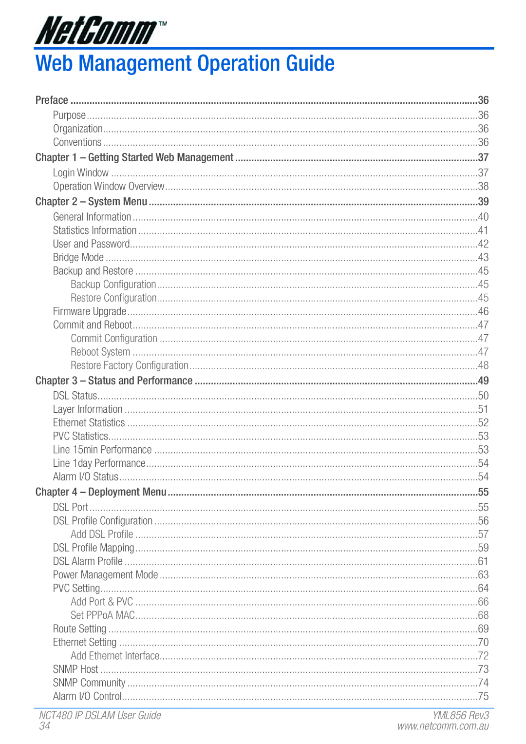 NetComm NCT480 manual Web Management Operation Guide, Reboot System 