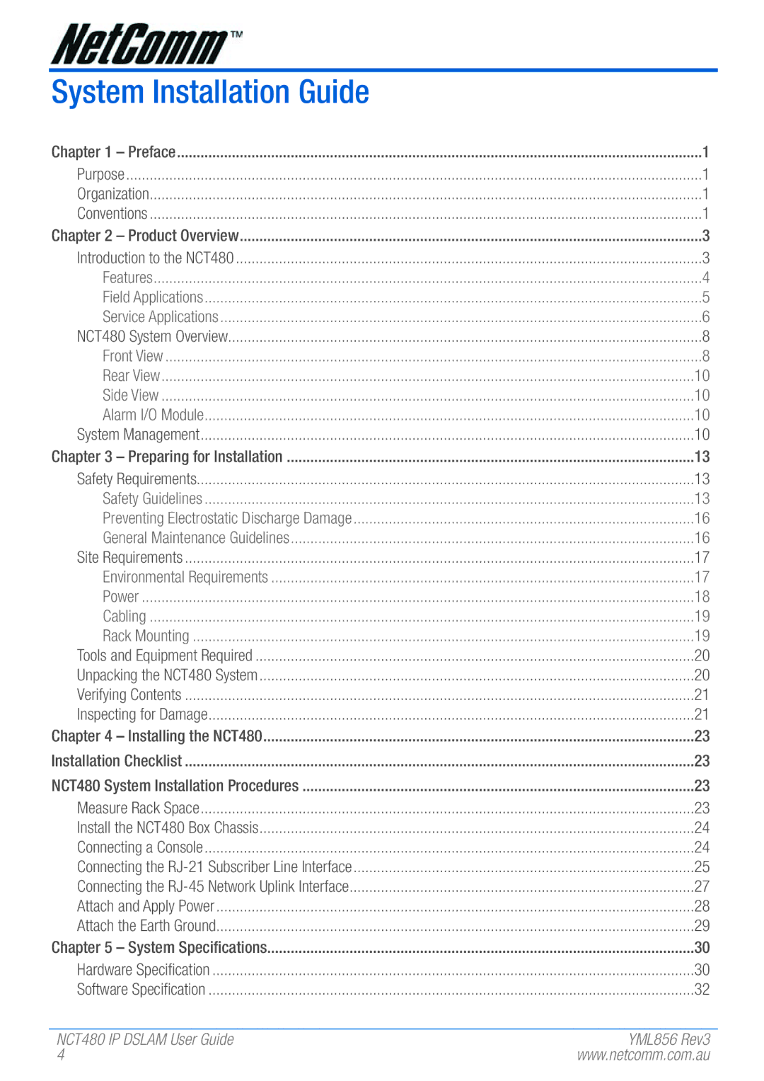 NetComm NCT480 manual System Installation Guide, Front View Rear View Side View Alarm I/O Module 