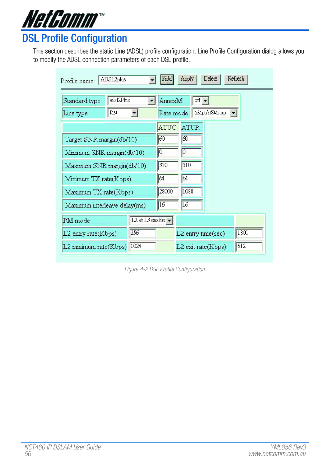 NetComm NCT480 manual DSL Profile Configuration 