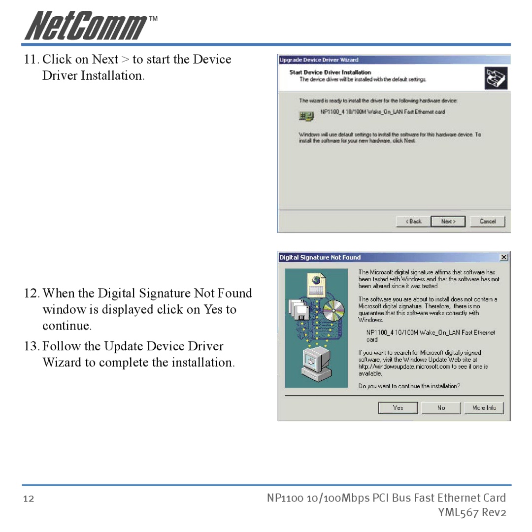 NetComm manual NP1100 10/100Mbps PCI Bus Fast Ethernet Card 