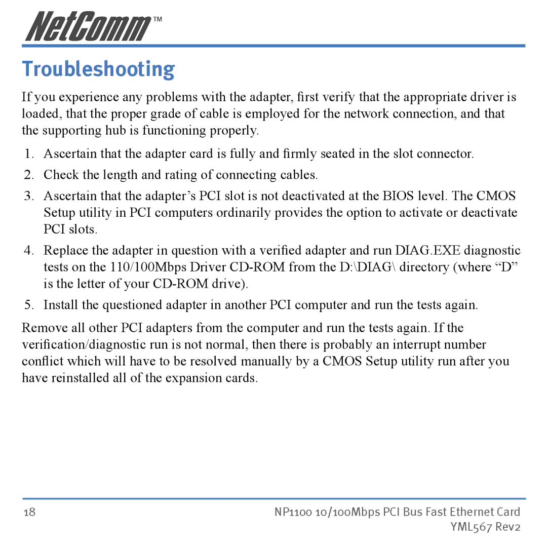 NetComm NP1100 manual Troubleshooting 