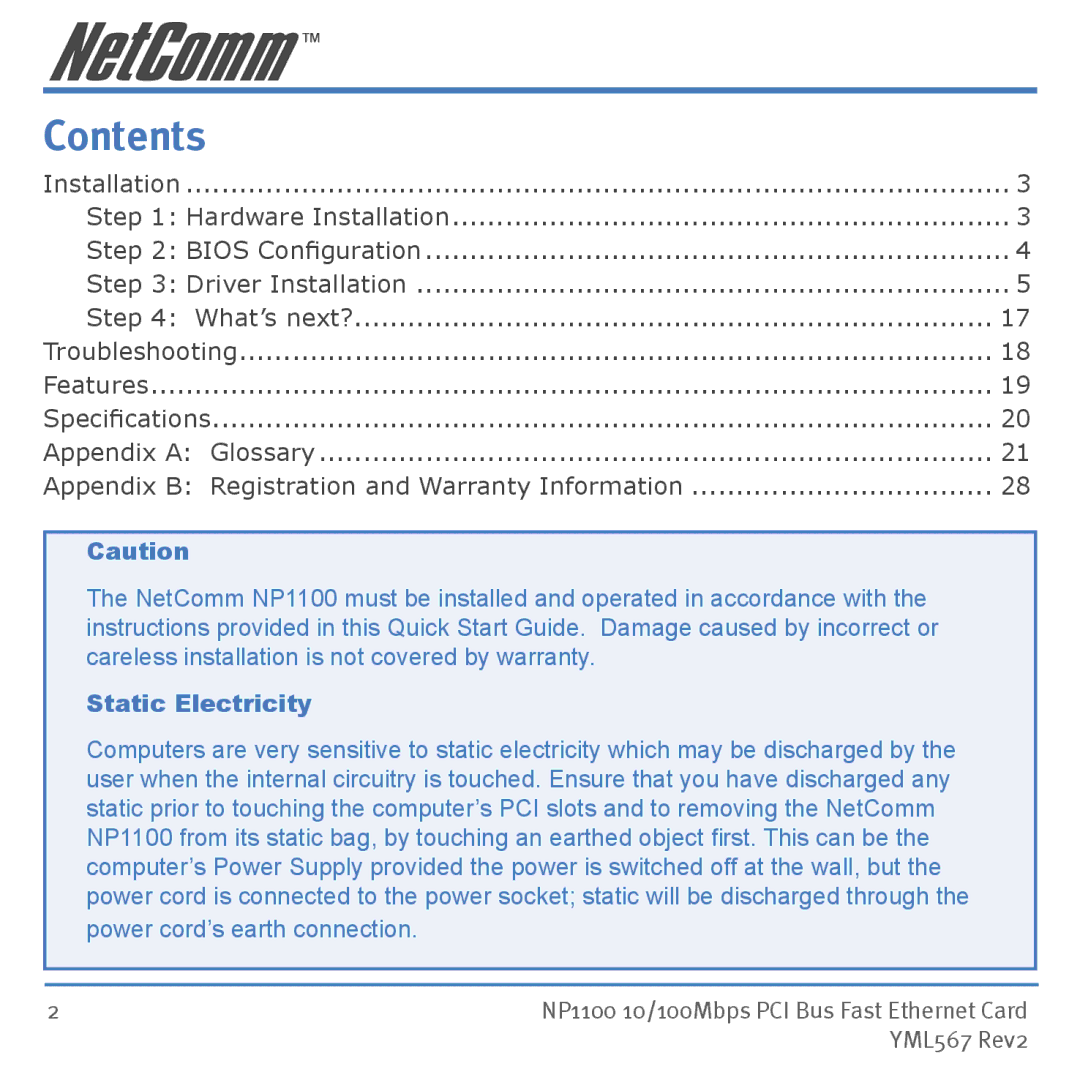 NetComm NP1100 manual Contents 