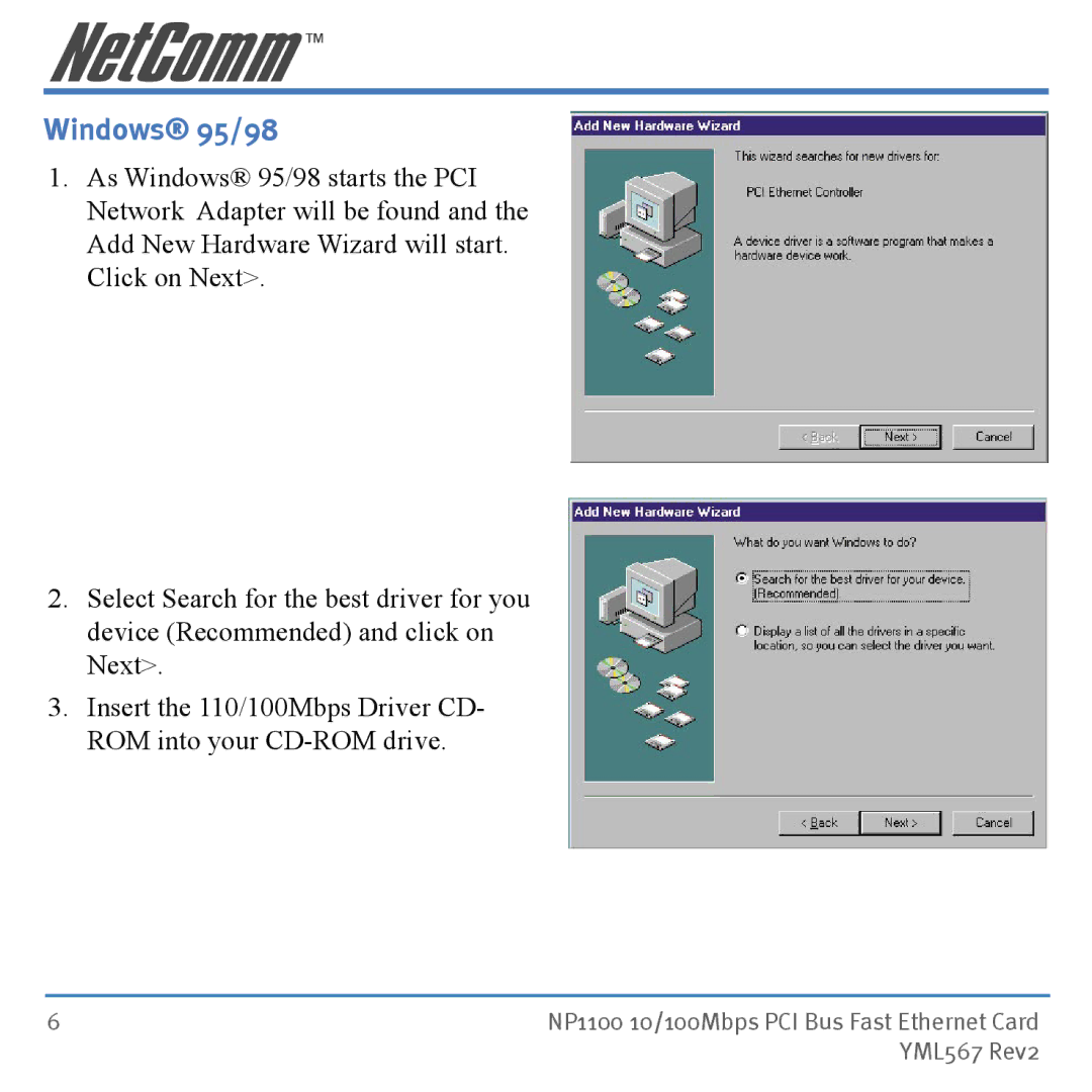 NetComm NP1100 manual Windows 95/98 