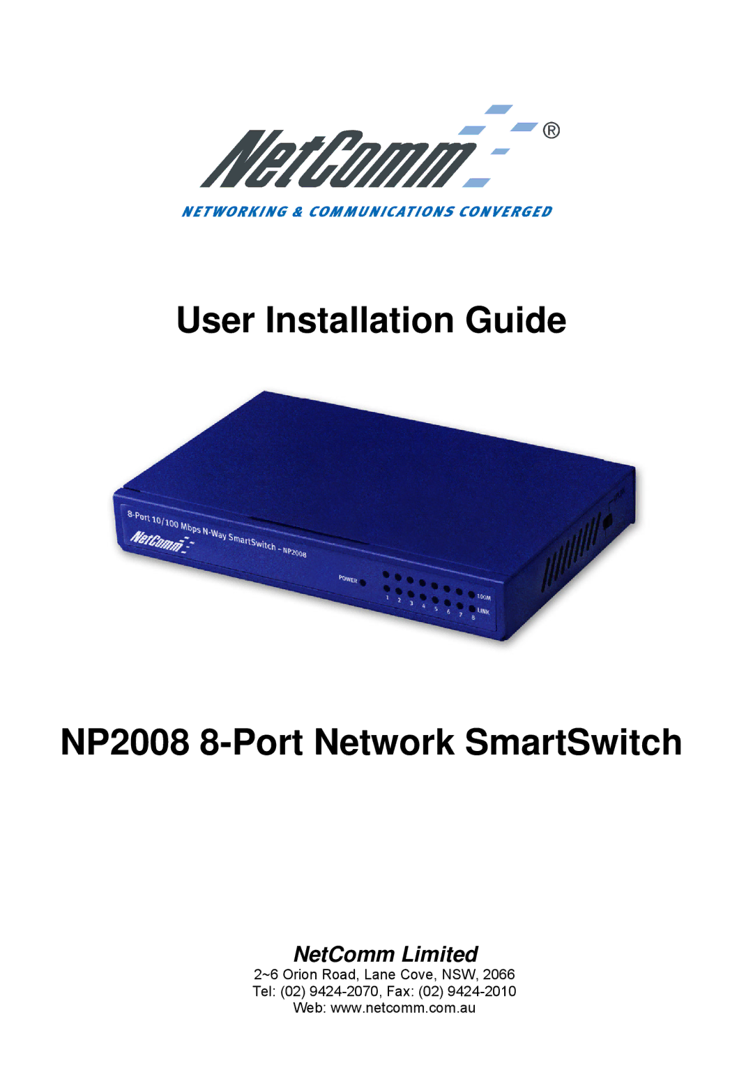 NetComm manual User Installation Guide NP2008 8-Port Network SmartSwitch 