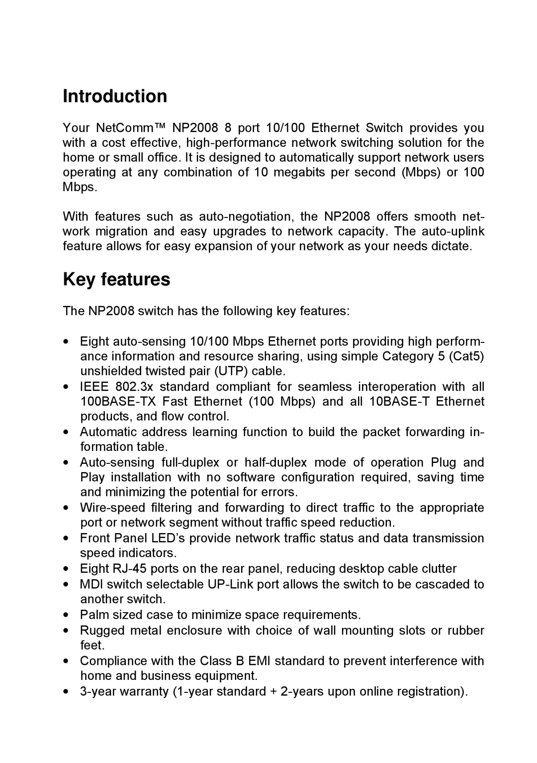 NetComm NP2008 manual Introduction, Key features 