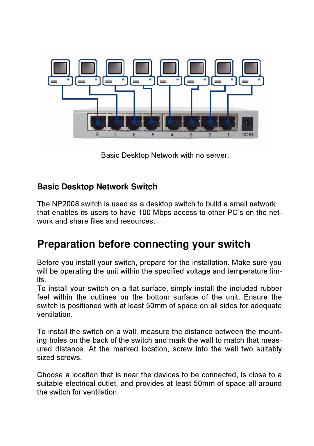 NetComm NP2008 manual Preparation before connecting your switch, Basic Desktop Network Switch 