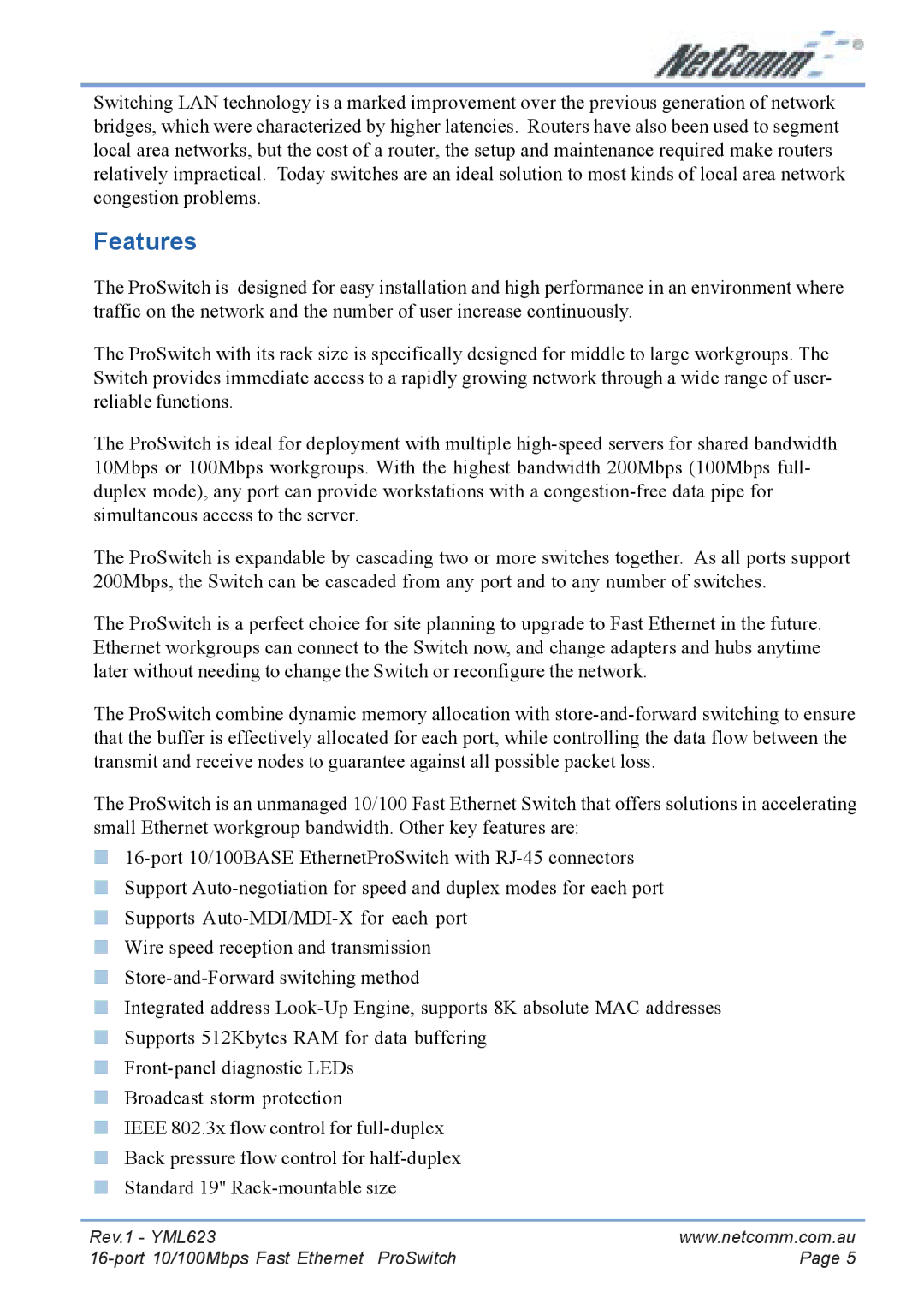 NetComm NP2160 manual Features 