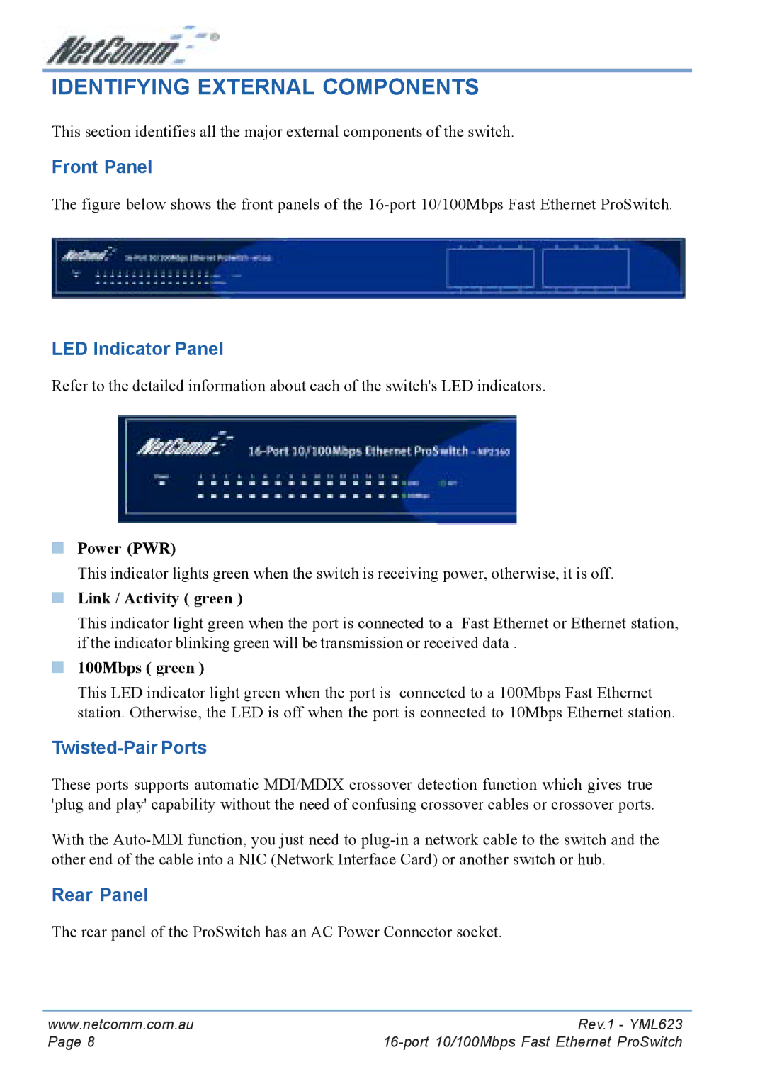 NetComm NP2160 manual Identifying External Components, LED Indicator Panel 