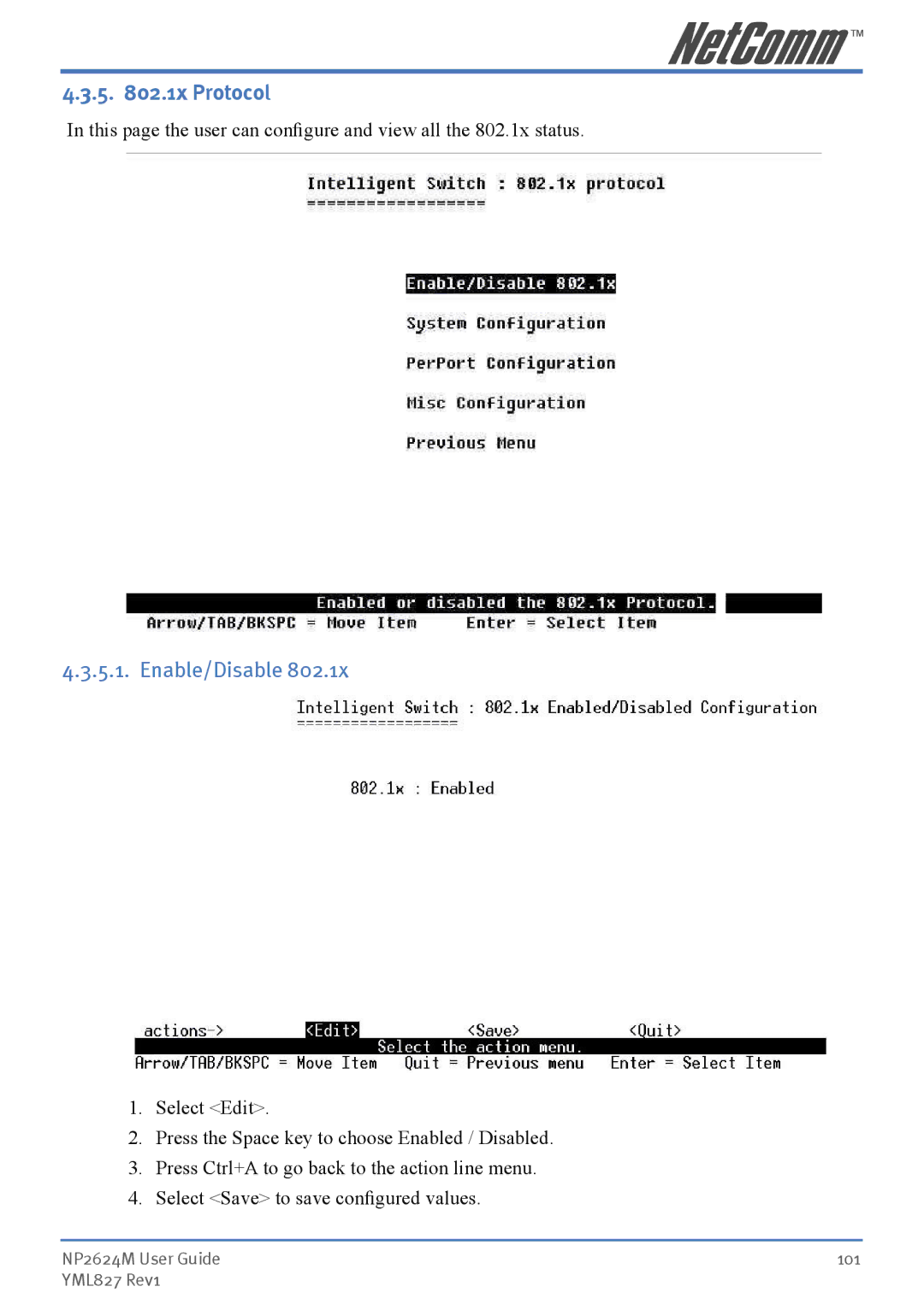 NetComm NP2624M manual 5 .1x Protocol, Enable/Disable 