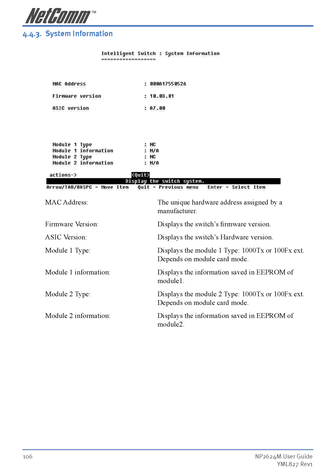 NetComm NP2624M manual System Information 