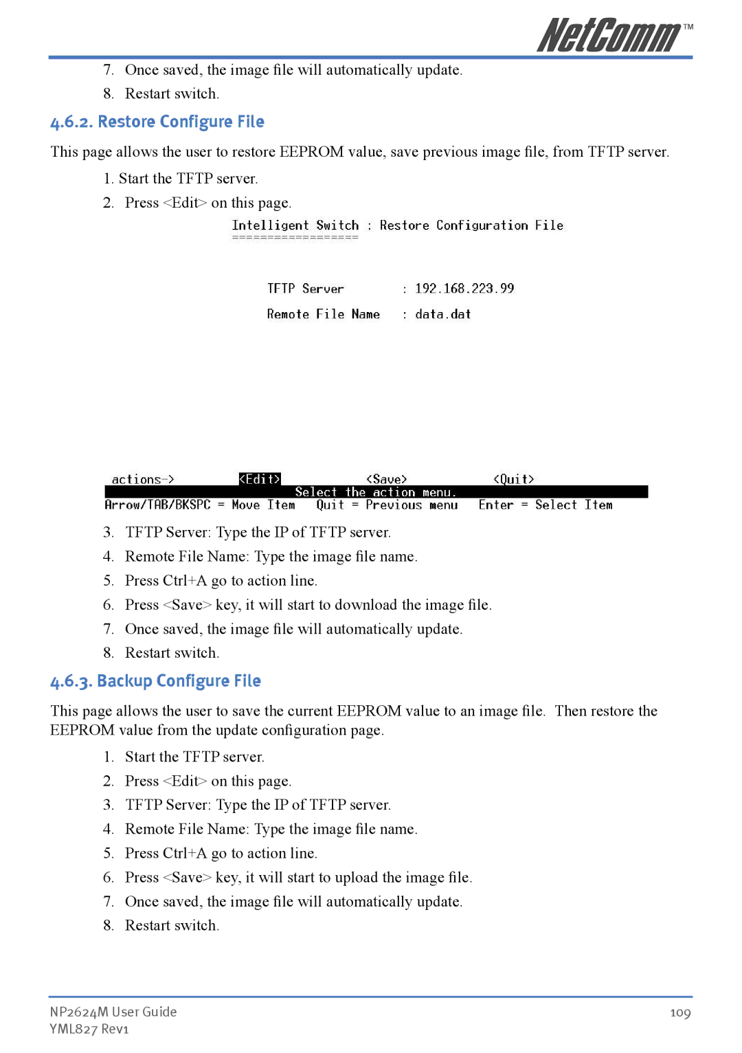 NetComm NP2624M manual Restore Configure File, Backup Configure File 