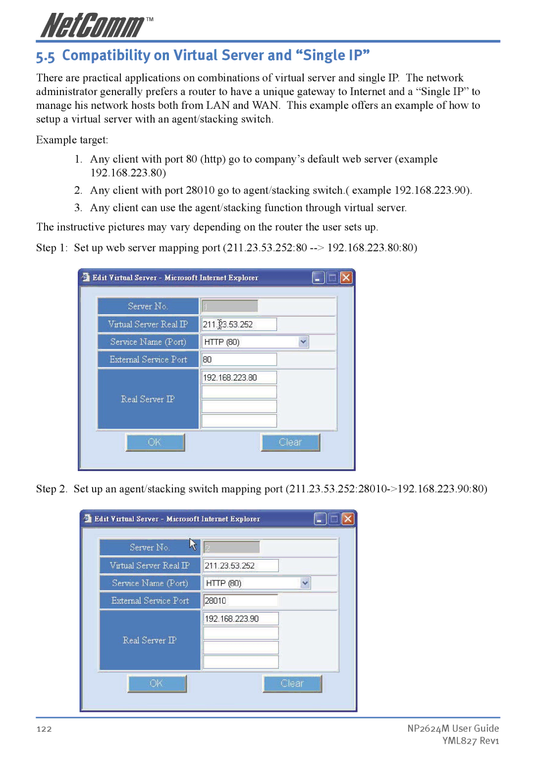 NetComm NP2624M manual Compatibility on Virtual Server and Single IP 