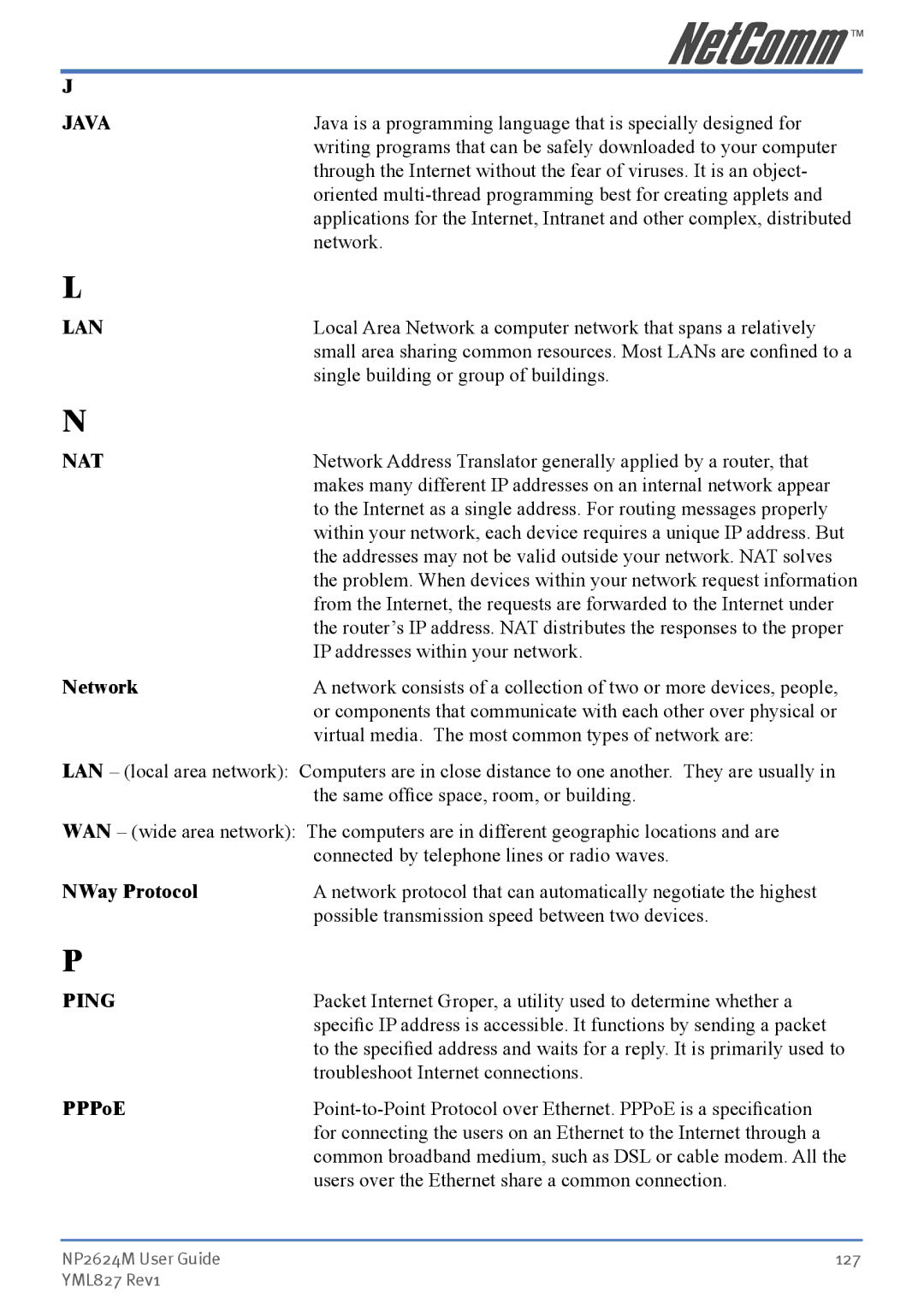 NetComm NP2624M manual Network, NWay Protocol, PPPoE 