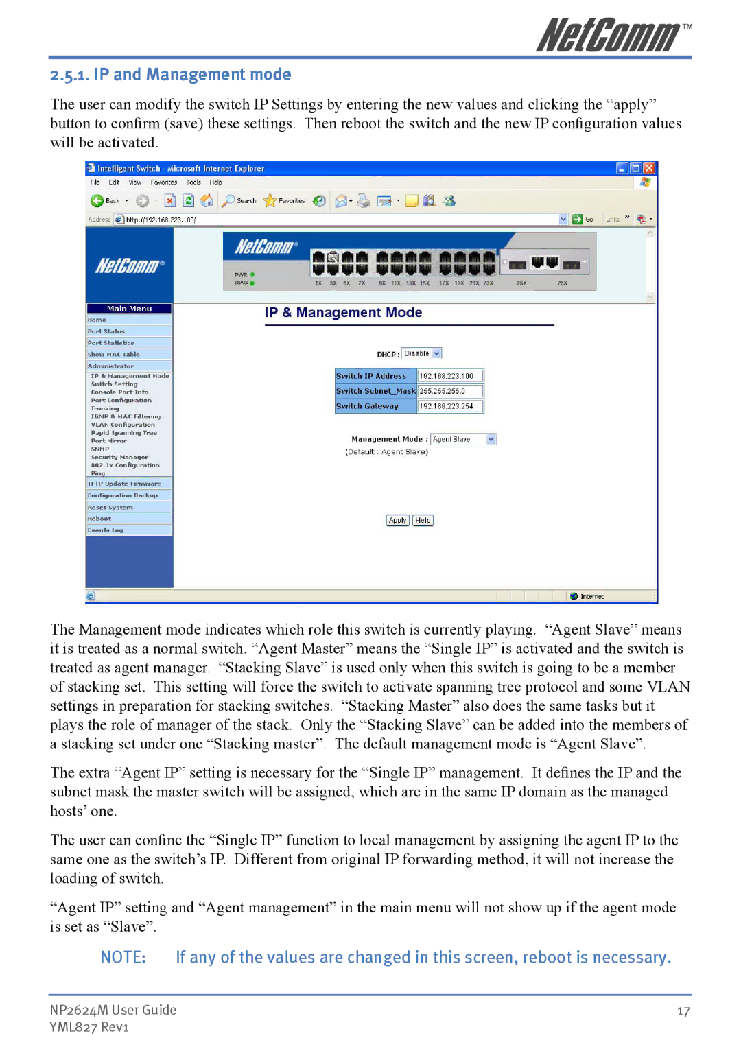 NetComm NP2624M manual IP and Management mode 