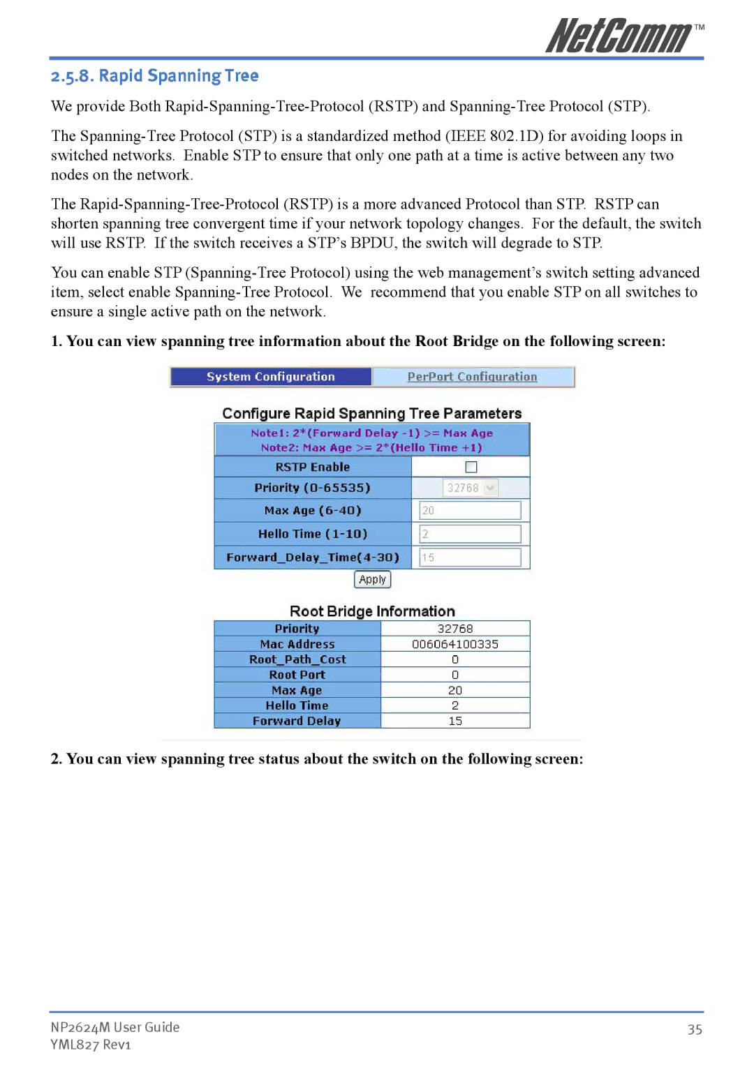 NetComm NP2624M manual Rapid Spanning Tree 