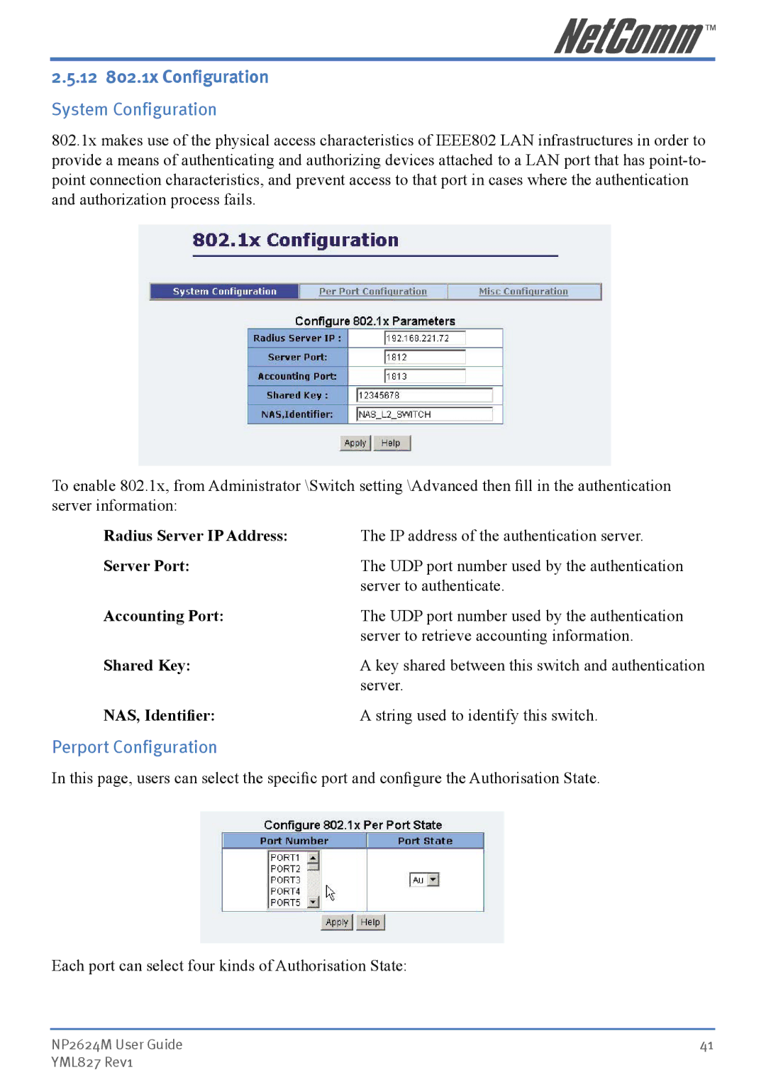 NetComm NP2624M manual Perport Configuration 