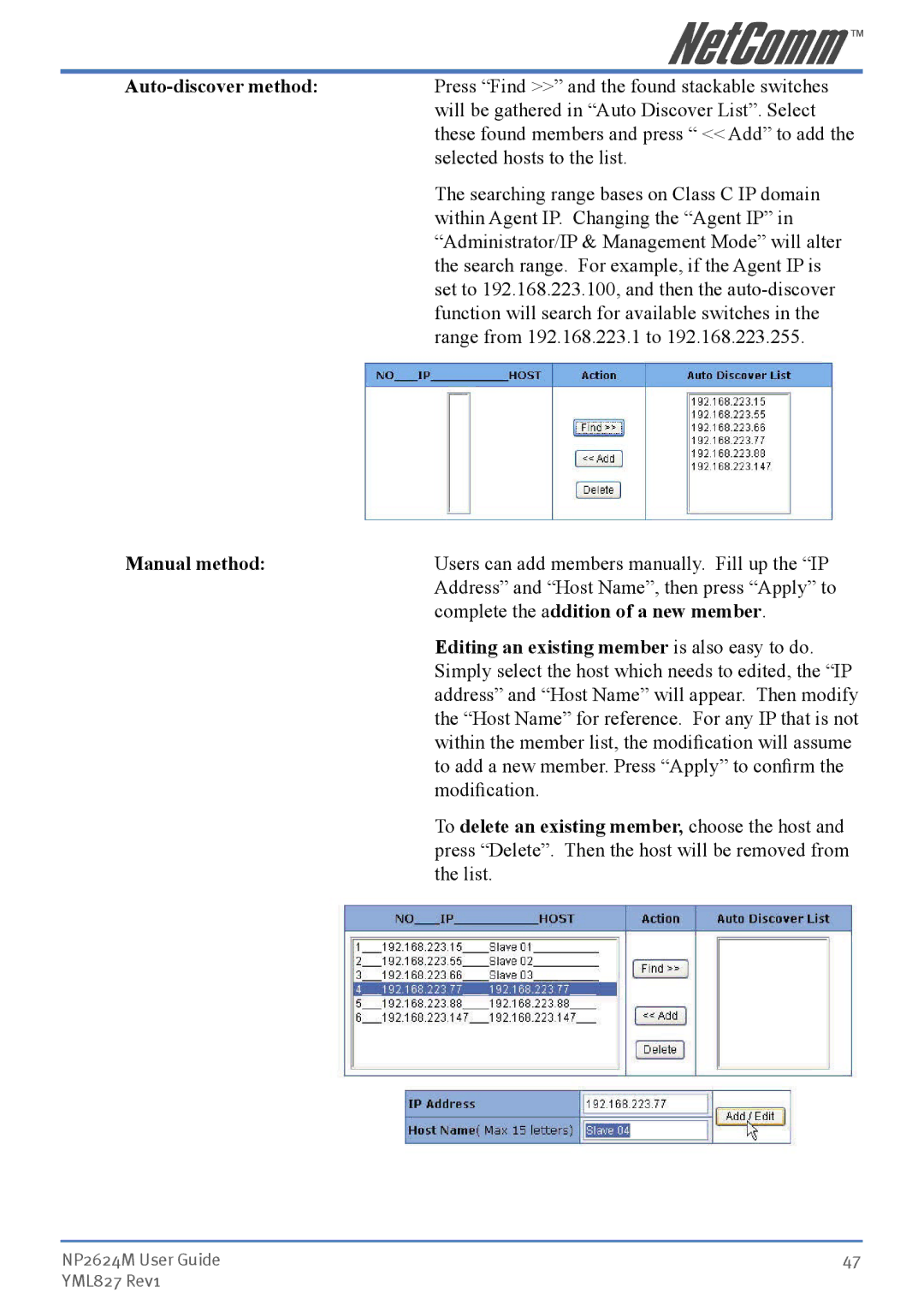 NetComm NP2624M manual Manual method, Complete the addition of a new member, Editing an existing member is also easy to do 