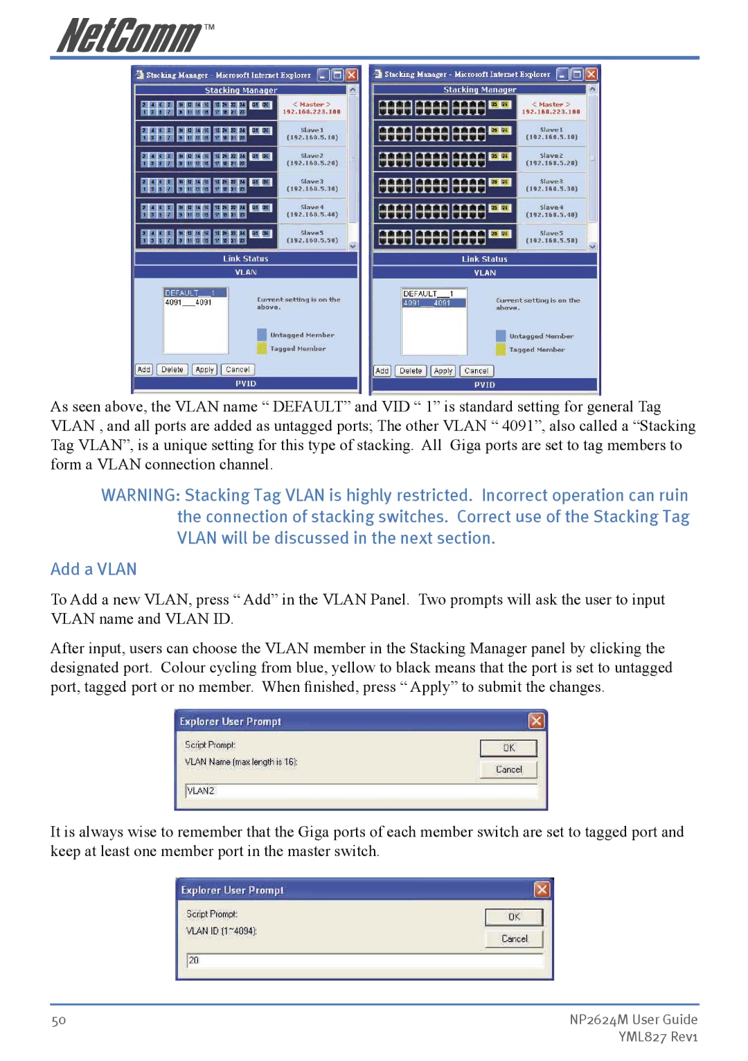 NetComm NP2624M manual Add a Vlan 