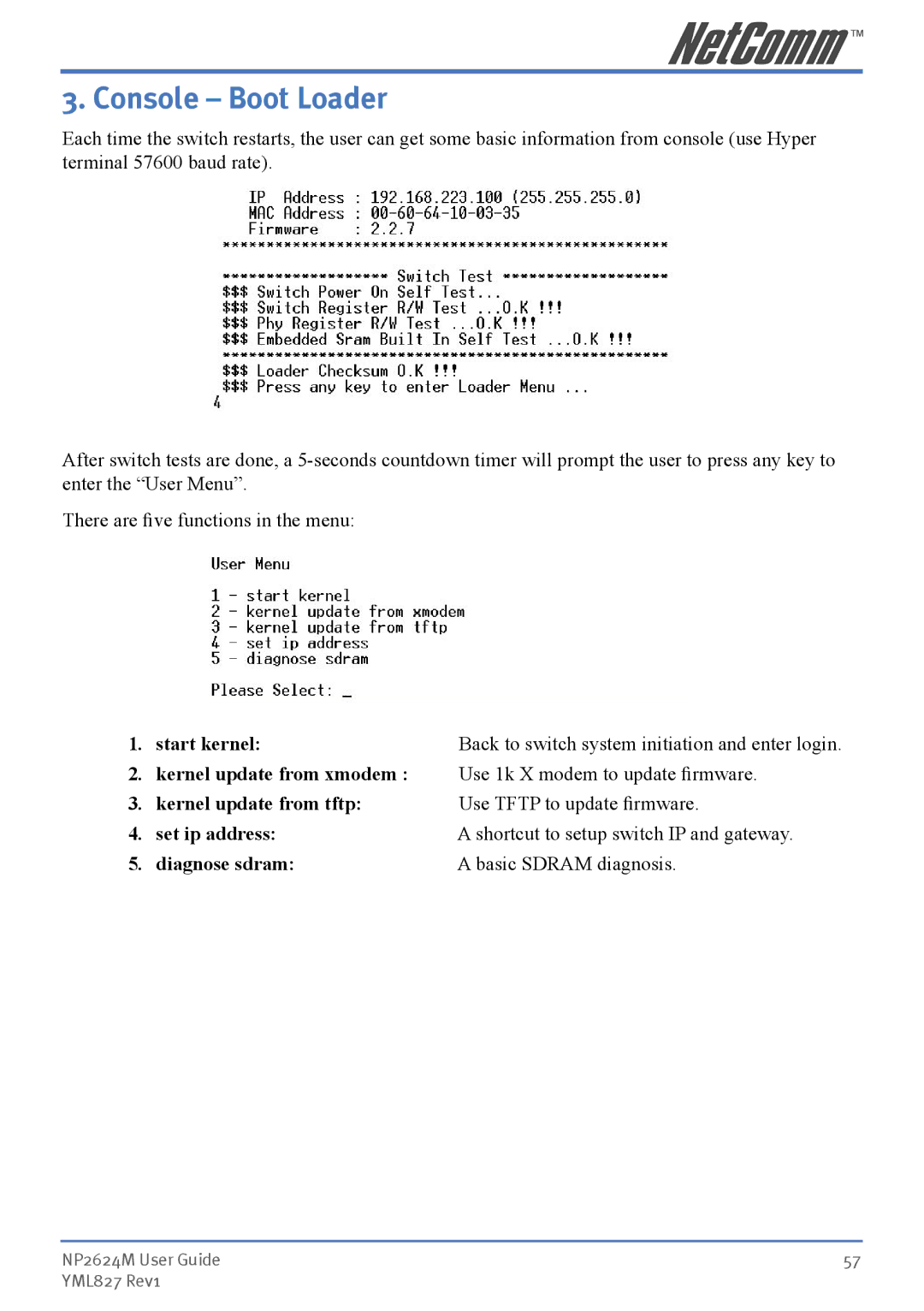 NetComm NP2624M manual Console Boot Loader 