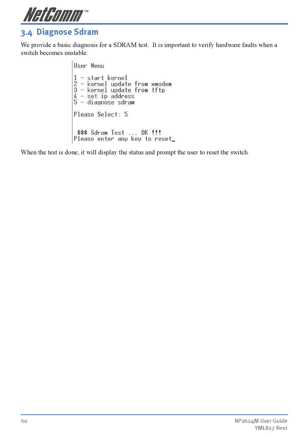 NetComm NP2624M manual Diagnose Sdram 