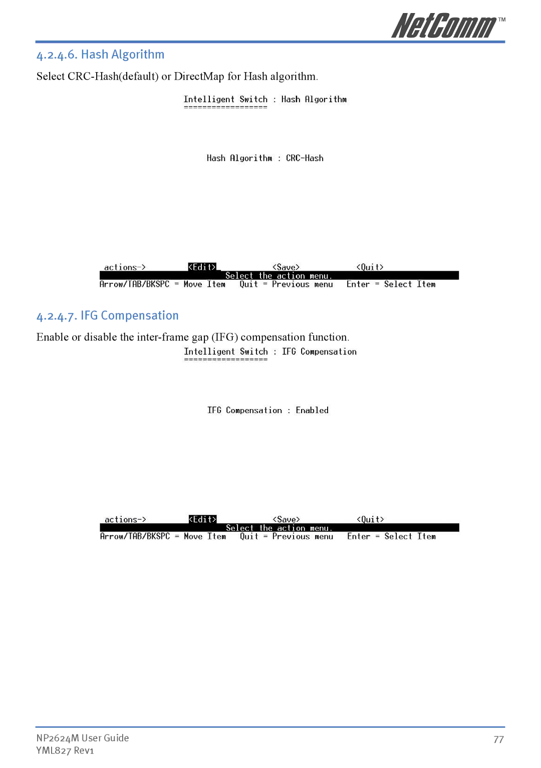 NetComm NP2624M manual Hash Algorithm, IFG Compensation 