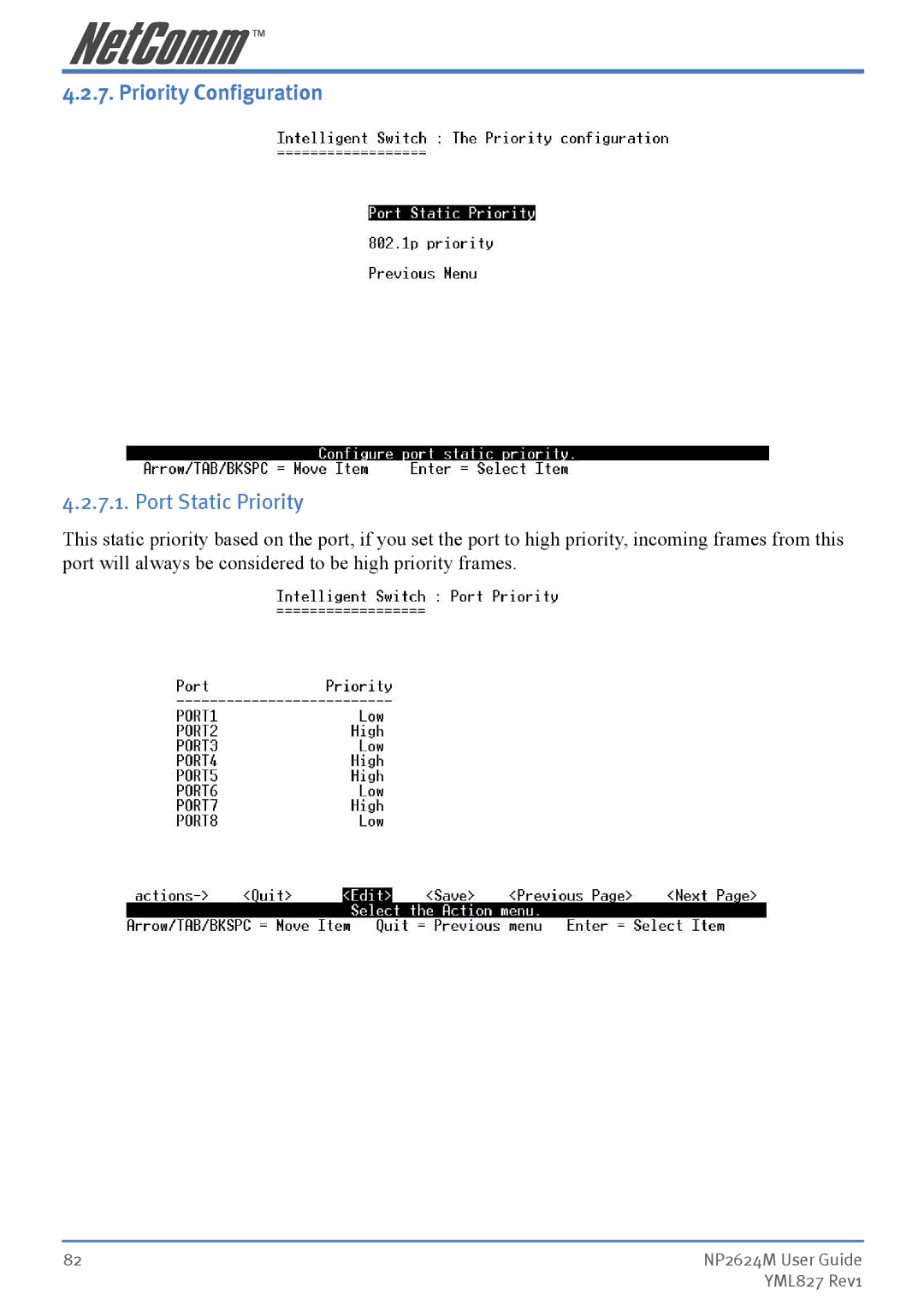 NetComm NP2624M manual Priority Configuration, Port Static Priority 