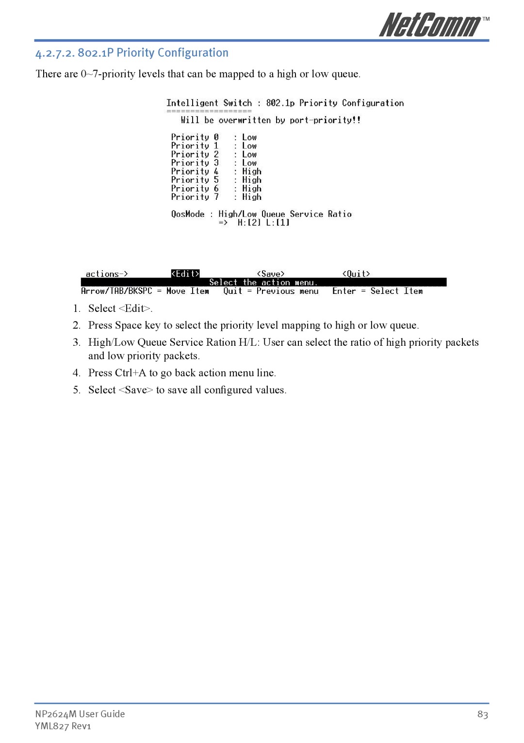 NetComm NP2624M manual 7.2 .1P Priority Configuration 